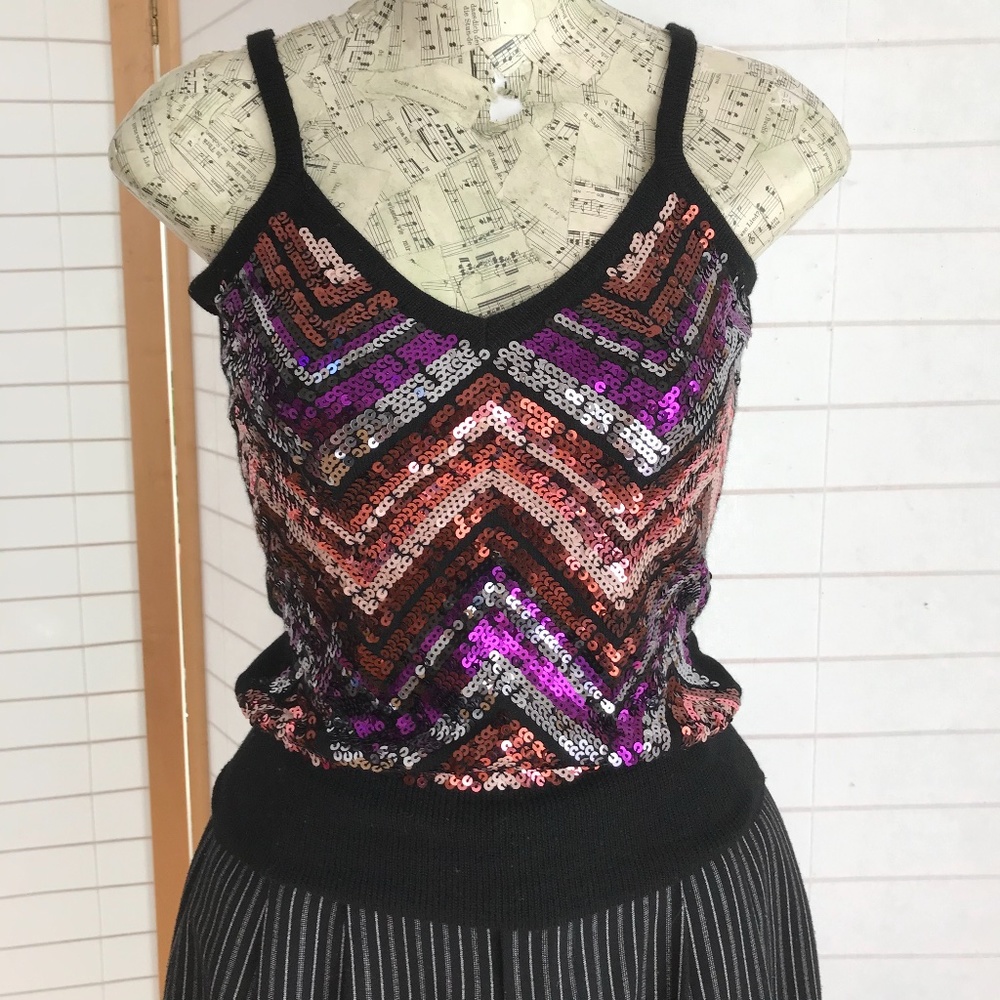 Tina Turk sequined camisole top black Merino wool